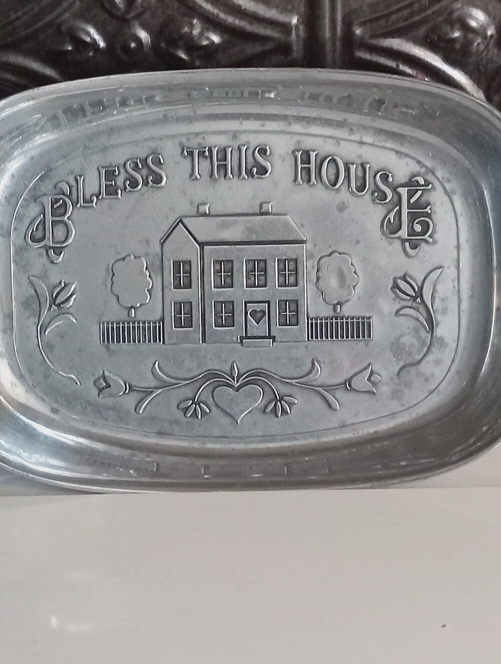 VTG Wilton Armetale “Bless This House” Pewter Serving Bread Tray 9.25”